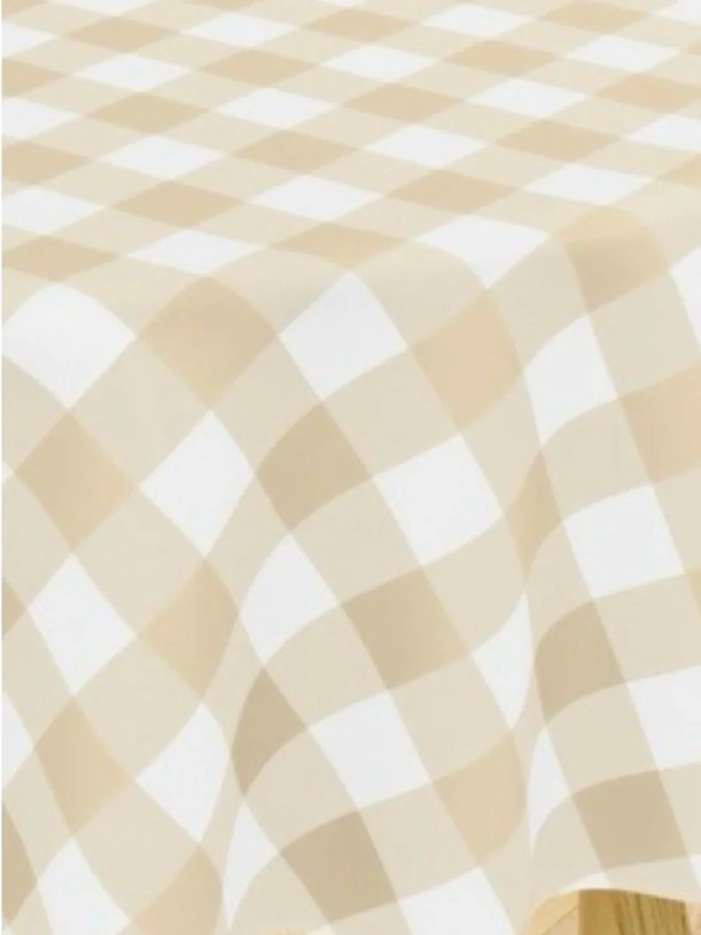 Buffalo Plaid Vinyl Tablecloth Flannel Back Wipeable OVAL 60x84” BEIGE WHITE
